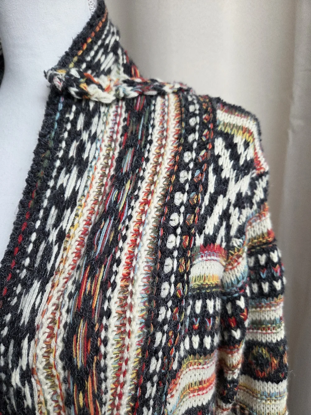 Adora Charcoal Multi Open-Front Fringe Cardigan Boho Size S/M
